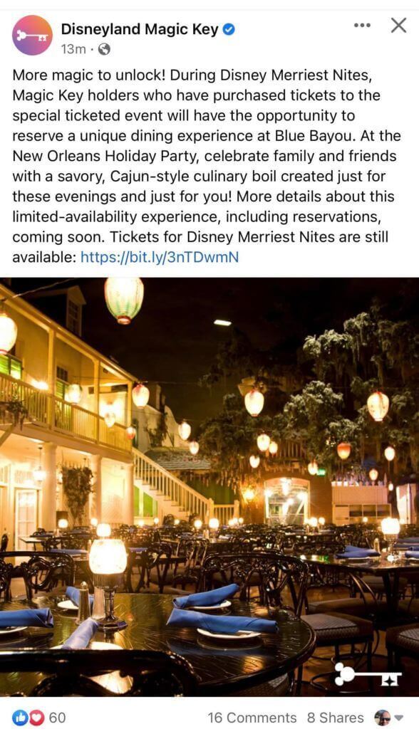 Disneyland Blue Bayou Merriest Nights Christmas Party Dining Micechat