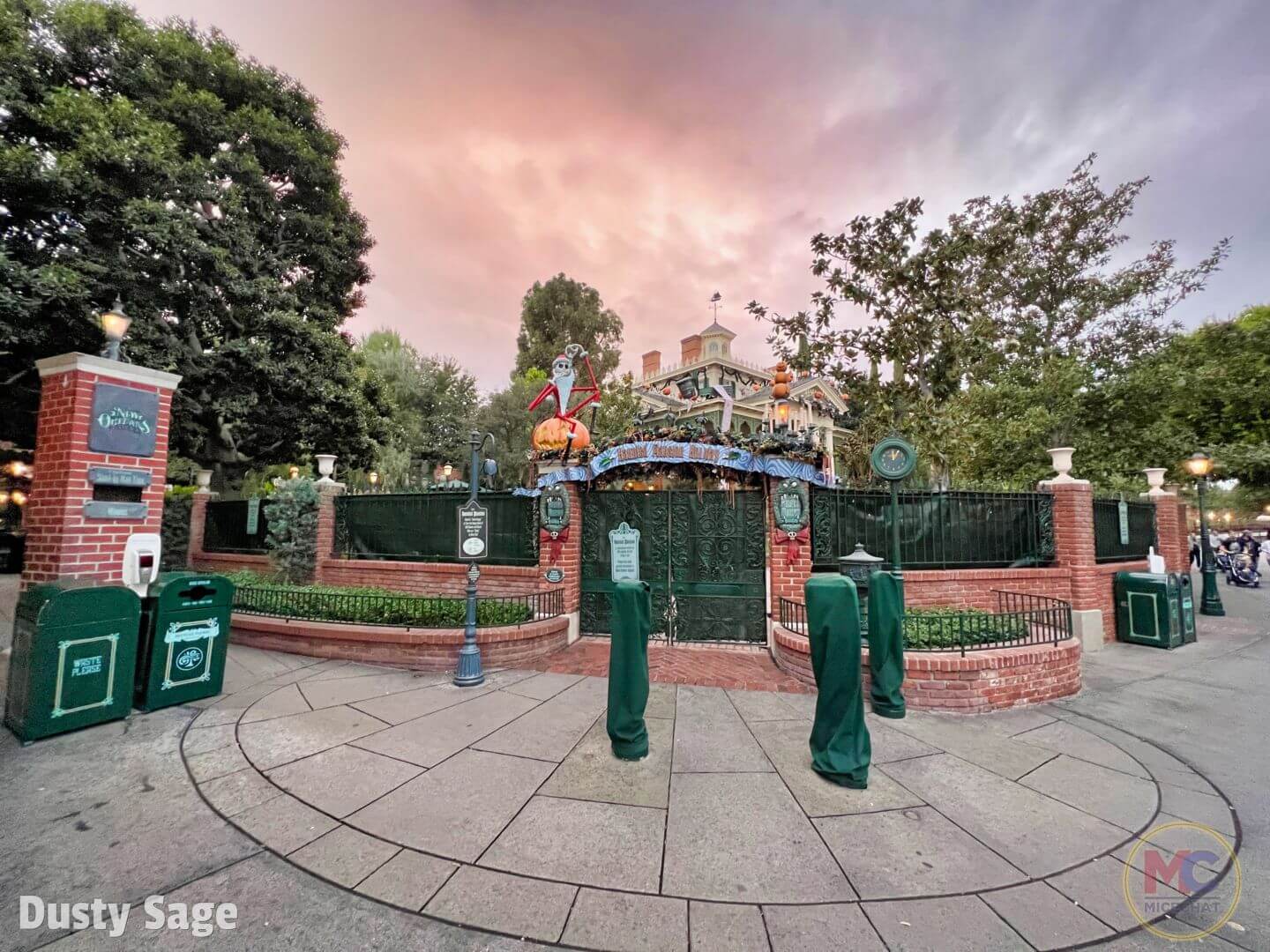 Disneyland Haunted Mansion Closed Front Gate Sunset Dusty MiceChat