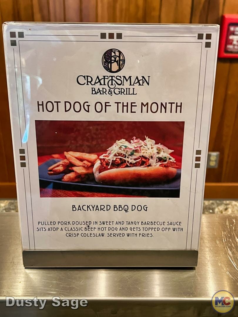 Disney Grand Californian Hotel craftsman grill hot dog of the