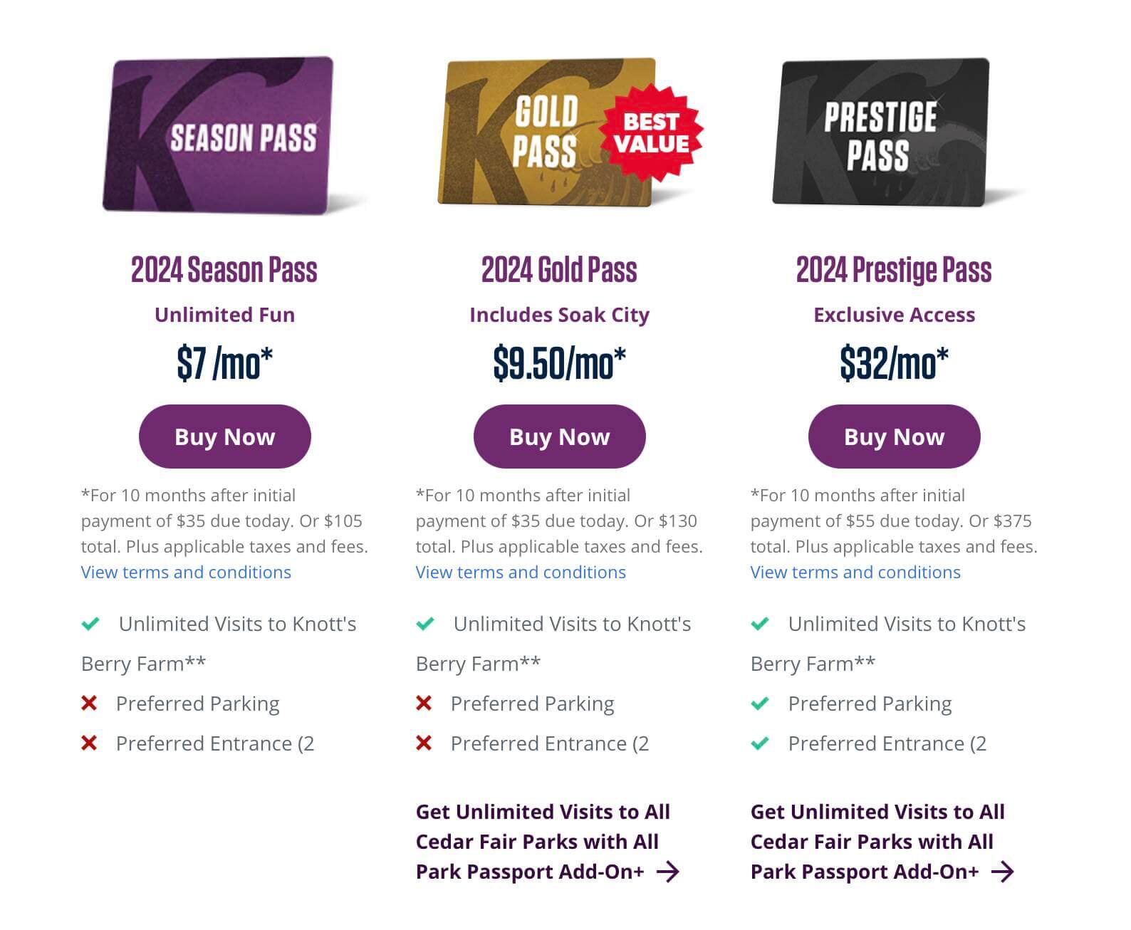 knotts berry farm 2024 season pass prices and availabilty as of